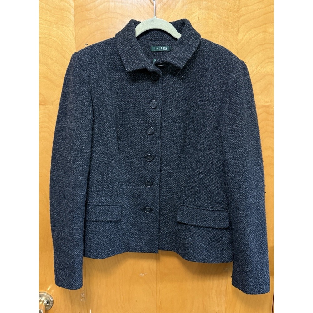 Lauren Ralph‎ Lauren Womens WoolBlend Button-Up Jacket/Blazer Lined Charcoal 16